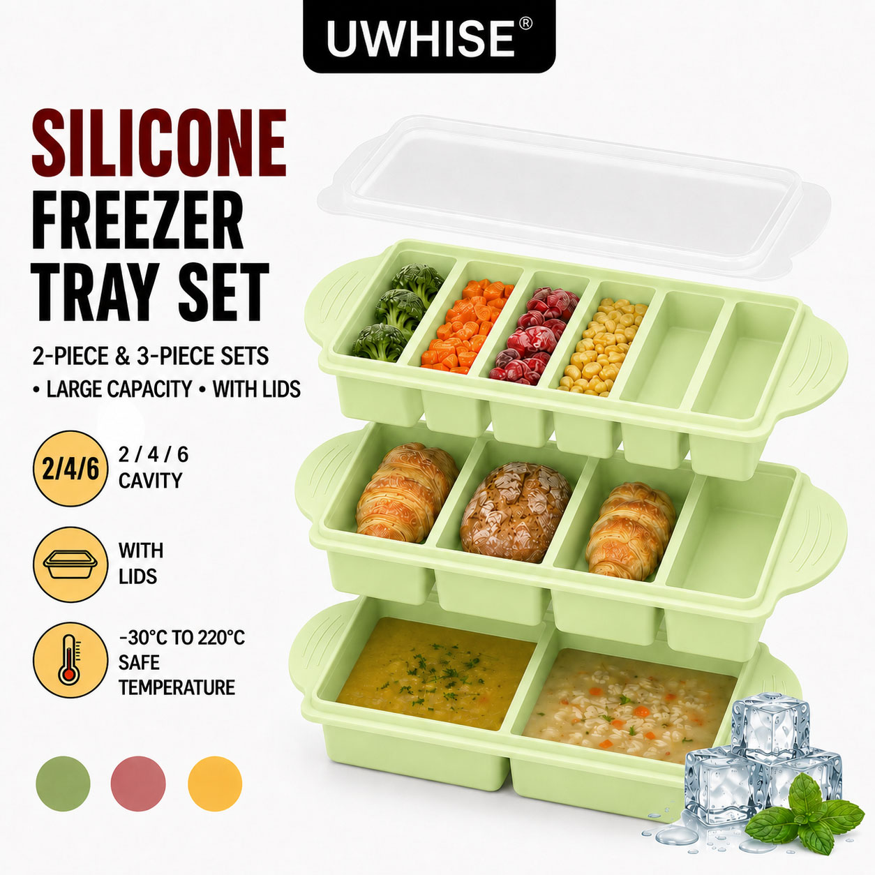 Meal Prep Template - Uwhise 2/3 PACK Nampan Freezer Silikon