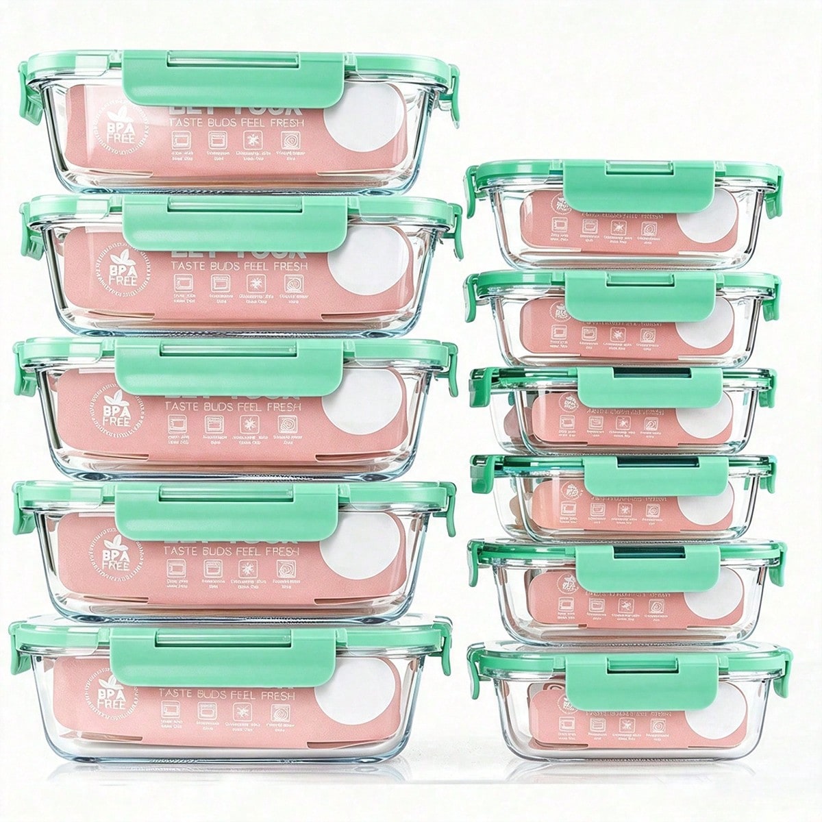 Meal Prep Freezer - 10 Wadah Makanan Kaca, Wadah Penyimpanan